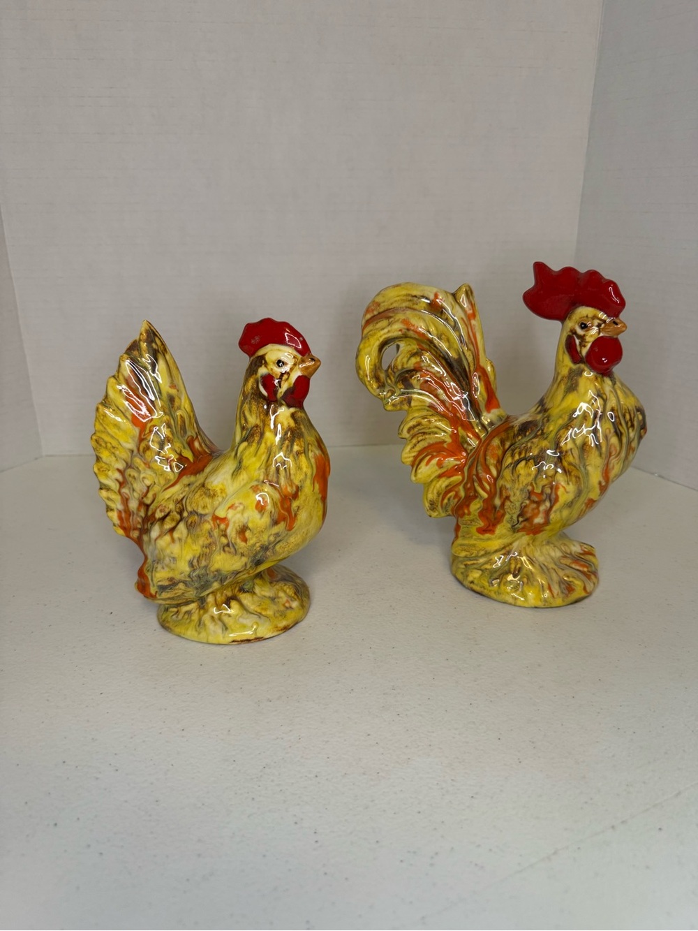 Vintage Ceramic Chicken and Rooster Hand Painted Figurines